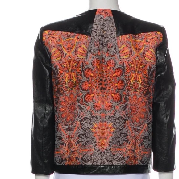 Helmut Lang Leather Jacket 6 Coat Small Black crop Orange Tiger Medallion - Picture 3 of 13